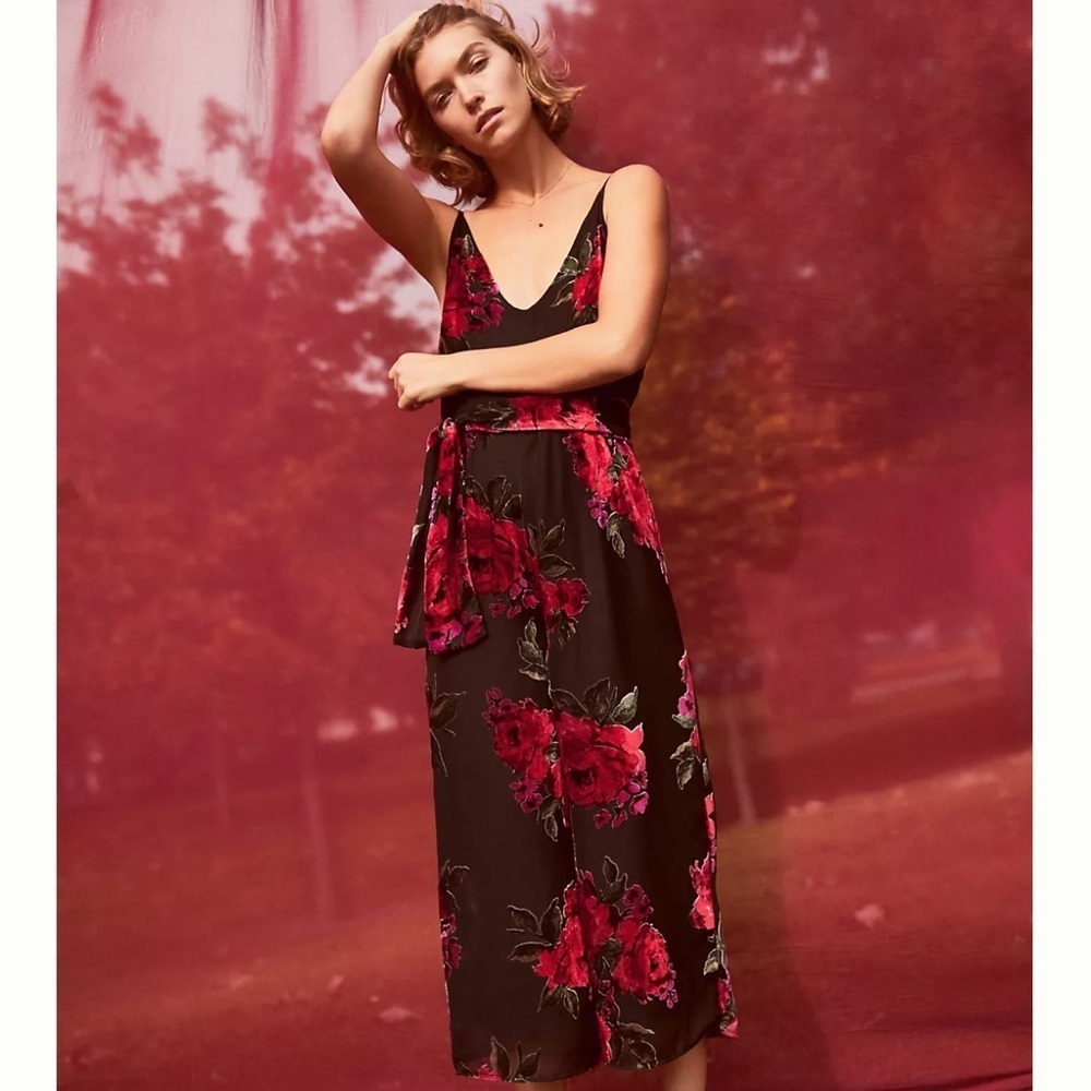 Anthropologie Black and Red Floral‎ Jumpsuit